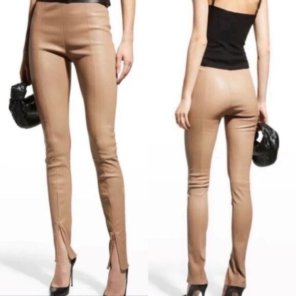 Jason Wu Black Vegan Leather Split Hem Trouser Pants Small - Picture 16 of 16